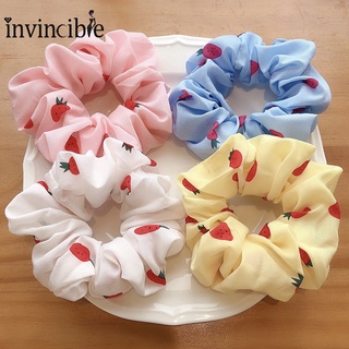 Dây cột tóc co giãn bằng voan in họa tiết dâu tây xinh xắn thời trang