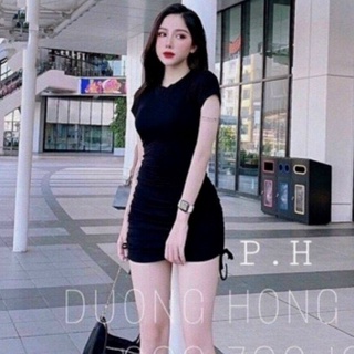 Đầm body nữ trơn dây rút hai bên hông