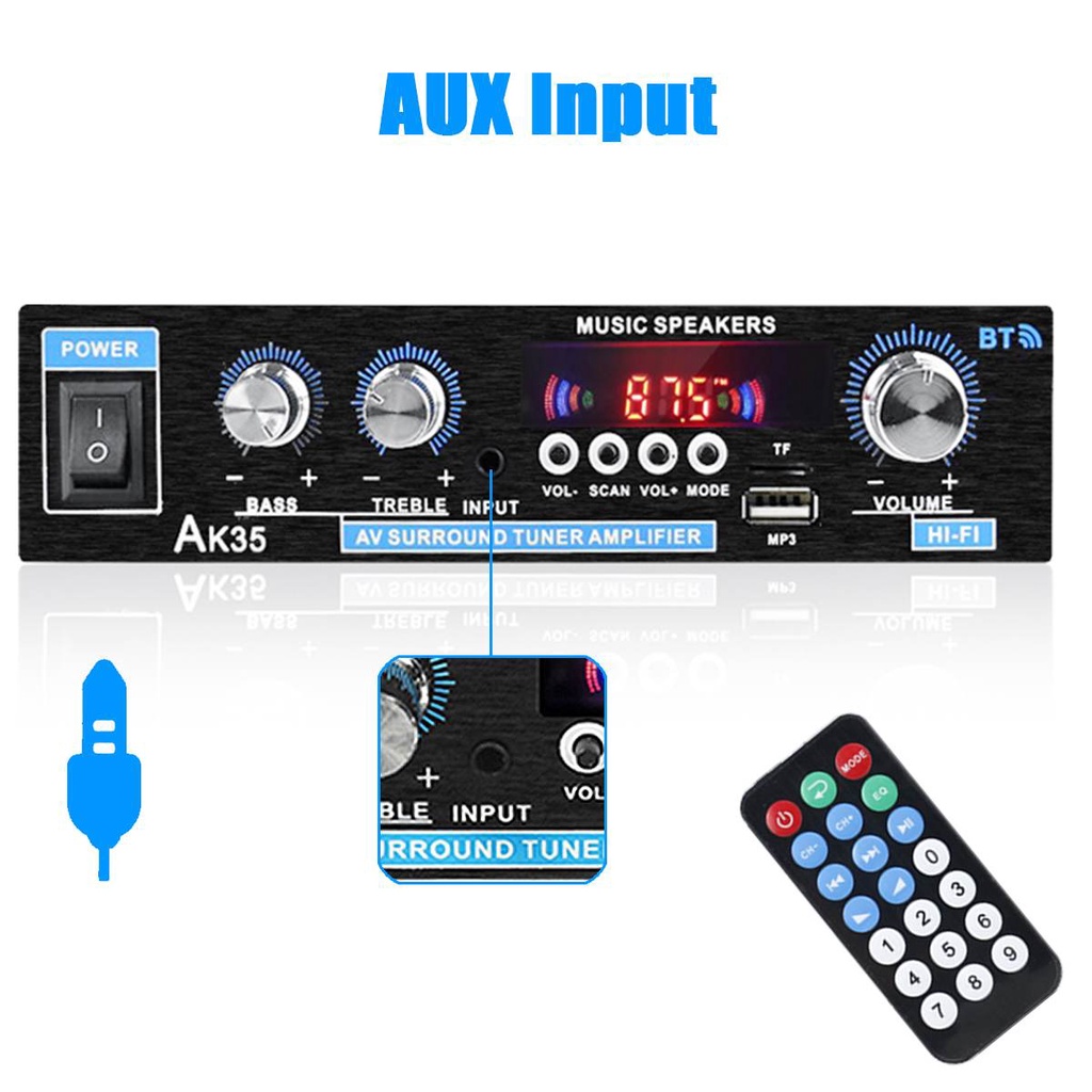 AK35 Bộ khuếch đại kỹ thuật số tại nhà Âm thanh 110-240V Âm thanh trầm Bass Bộ khuếch đại bluetooth Hifi FM