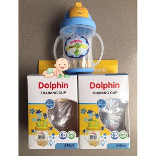 Bình Uống Nước (ống hút) Dolphin 240ml, Bình Nước Cho Bé Có Tay Cầm Nhựa PP  An Toàn