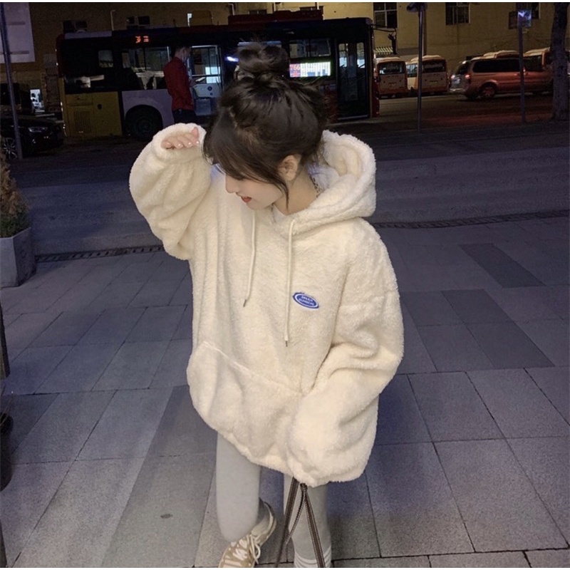 Áo Khoác Lông Cừu Kèm Logo Nữ [FREESHIP] 🌸 Jacket nỉ bông ấm mùa đông, khoát choàng vintage cá tính Ulzzang 🌸 | BigBuy360 - bigbuy360.vn