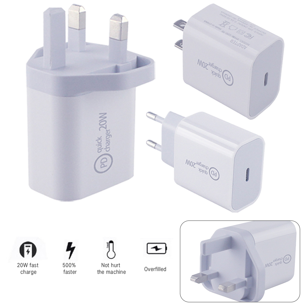 sạc nhanh iphone Bộ sạc nhanh USB Type C PD 20W đầu cắm EU US UK cho iPhone 12 11 Pro Samsung S20