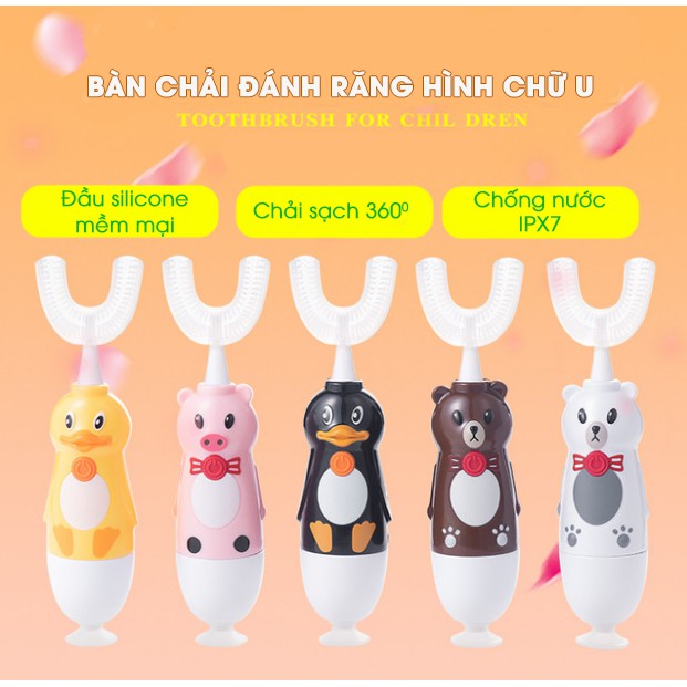 Bàn chải đánh răng hình chữ U trẻ em - Tự động, Chải sạch 360 độ - Phiên bản Dùng PIN AAA