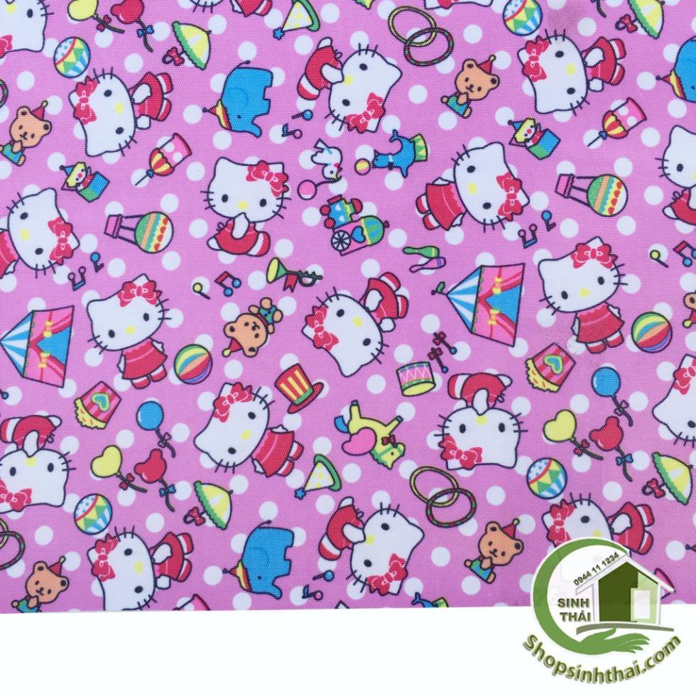 Vải Hello kitty màu hồng - vải bố PVC may balo túi xách [ 1m x khổ 1,55m ]