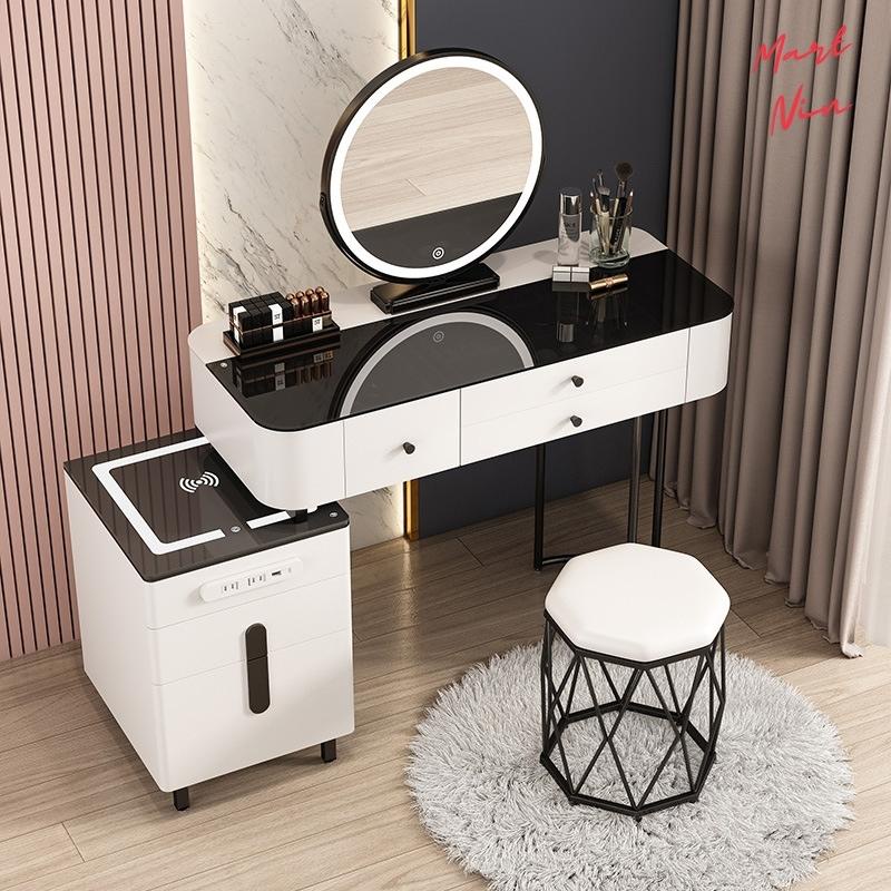 Bàn trang điểm Bàn phấn kèm gương và ghế phong cách Châu Âu đèn led cảm ứng 3 màu