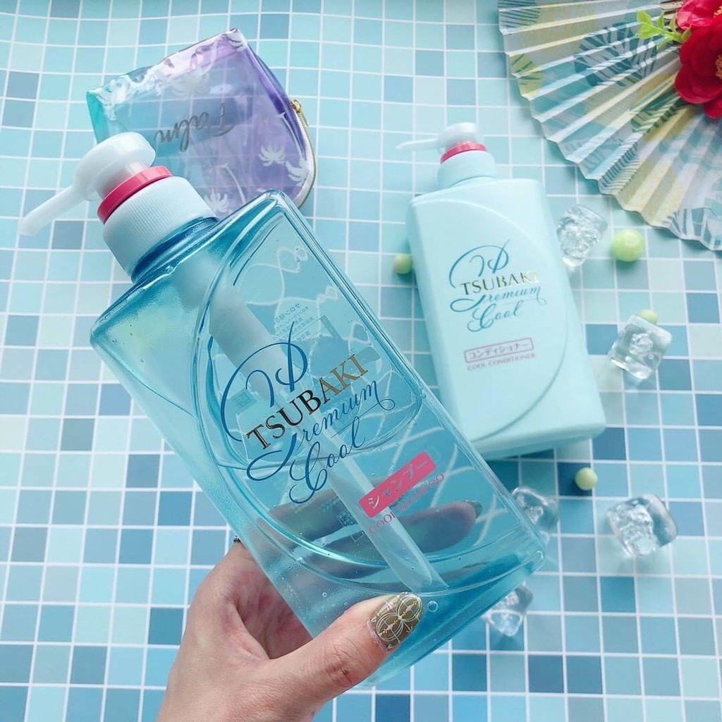 Set gội xả Tsubaki Prenium Cool mát lạnh sạch dầu - Chai 490ml