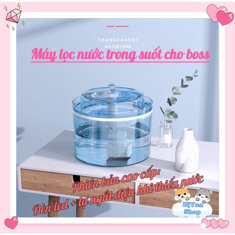 Máy uống nước tự động lọc nước cho mèo chó / đài phun nước tự động cho thú cưng đèn led+bơm tự ngắt điện khi thiếu nước
