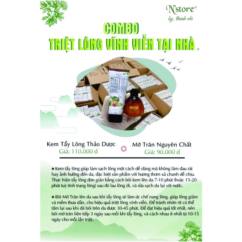 Combo Kem Tẩy Lông Triệt Lông Vĩnh Viễn Mỡ Trăn Chính Hãng N`store Loại Bỏ Lông Nách Râu Tay Chân Bikini | BigBuy360 - bigbuy360.vn