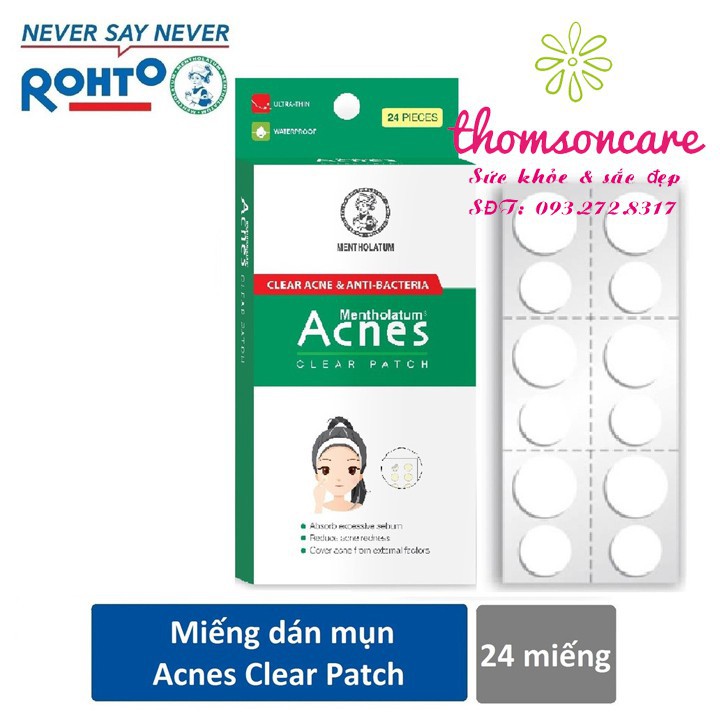 Miếng dán mụn Acnes Clear Patch Hộp 24 miếng, giảm mụn sưng đỏ, mụn bọc, kháng khuẩn, ngừa sẹo