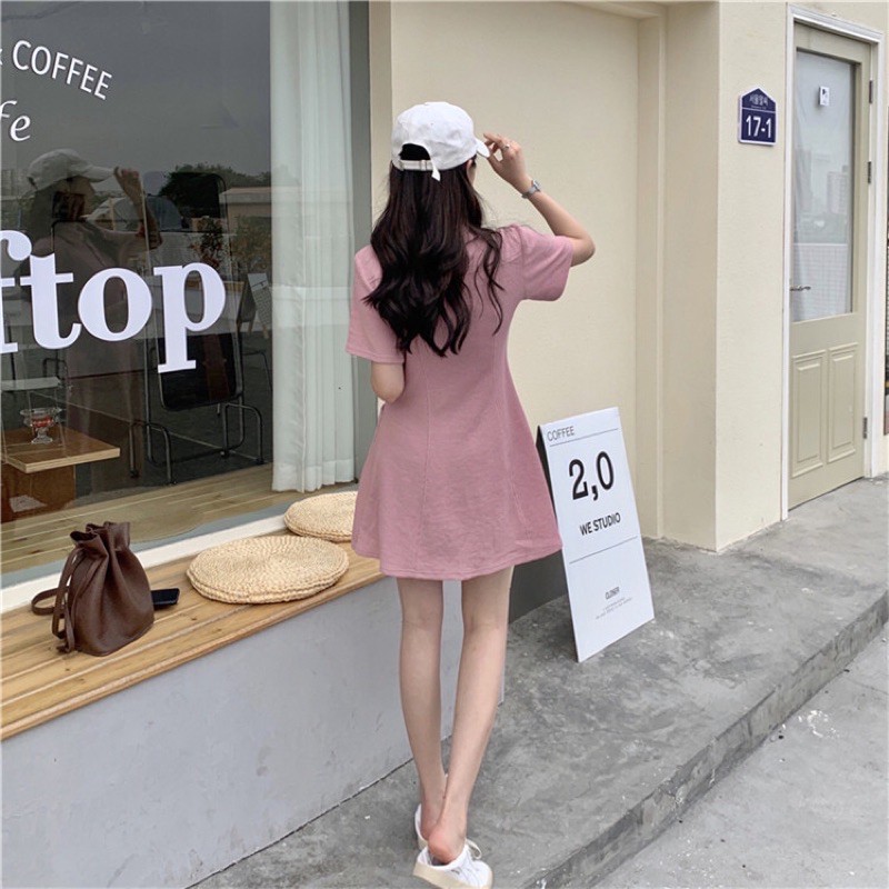 Váy, đầm polo trơn cổ sơ mi tay ngắn màu pastel