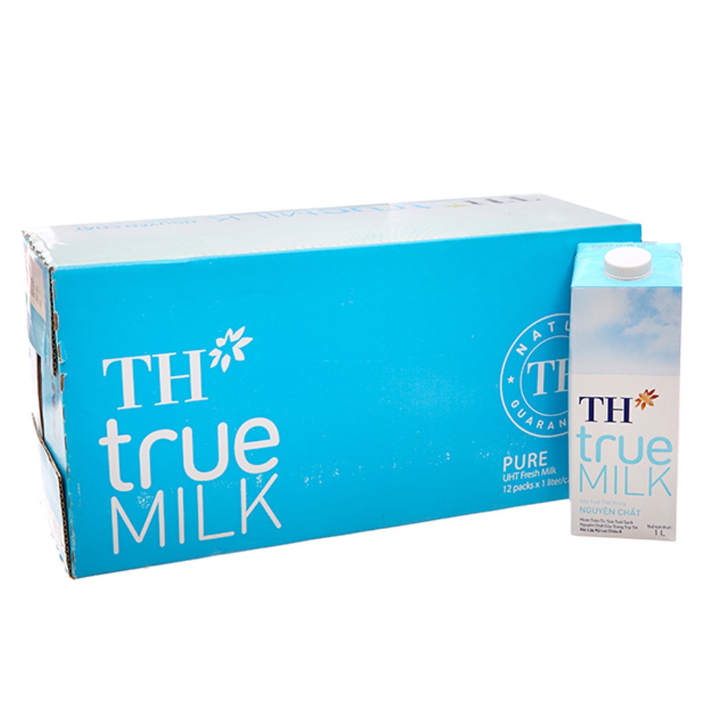 Thùng 12 hộp sữa tươi tiệt trùng nguyên chất không đường TH true MILK hộp 1 lít
