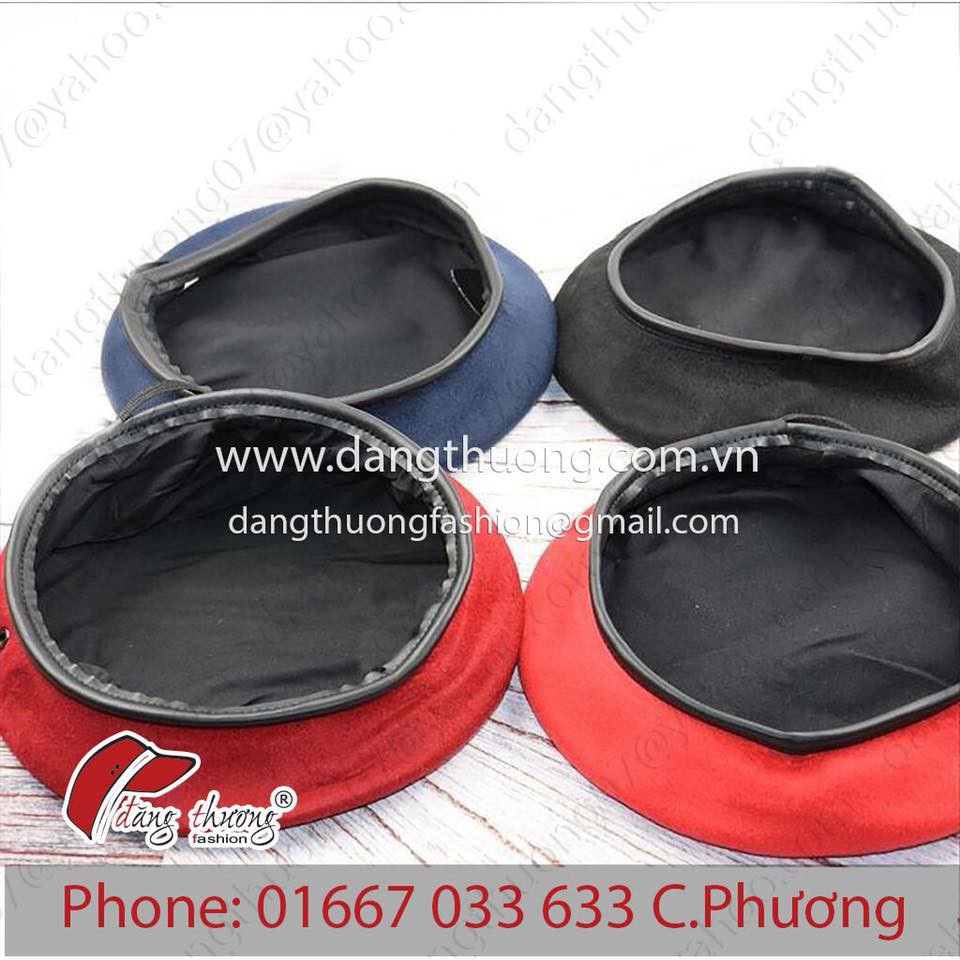 [BIGSIZE] Mũ nồi beret nỉ dạ ĐEN - ĐỎ - XANH ĐEN viền da đen XL XXL XXXL