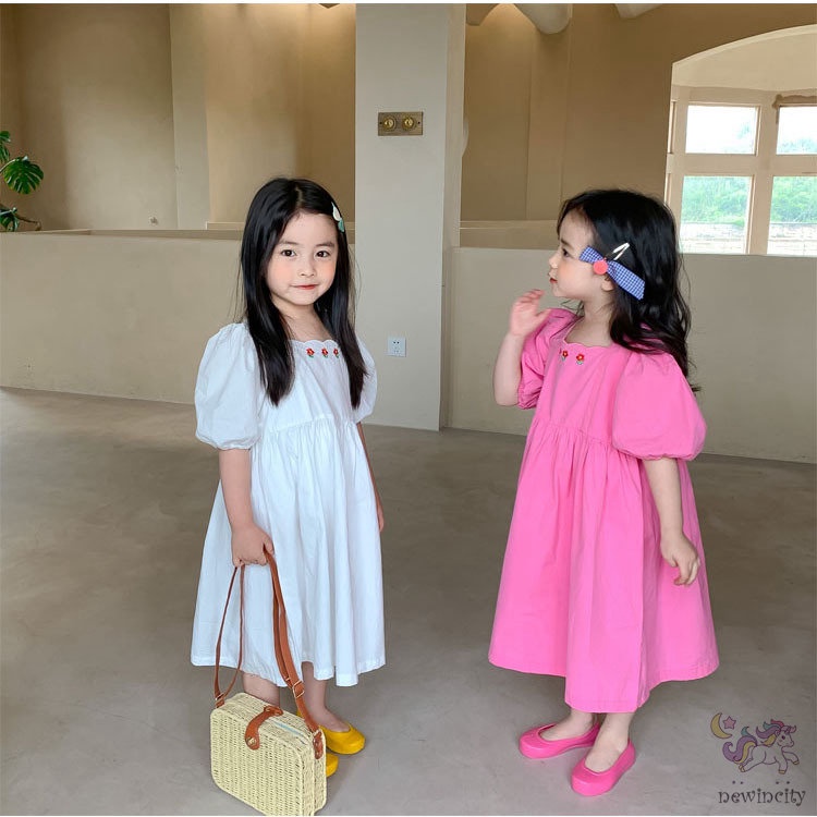 Đầm Công Chúa Tay Phồng Thêu Họa Tiết Thời Trang Hàn Quốc Cho Bé Gái