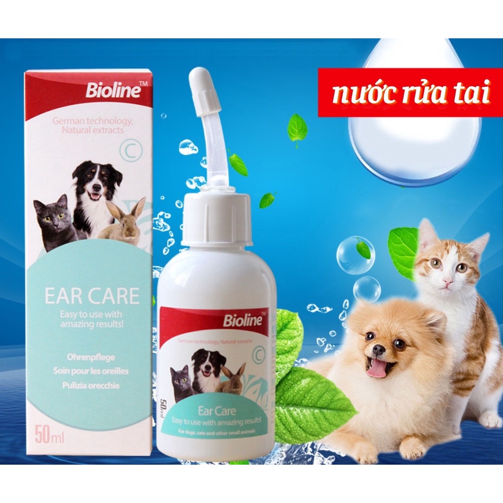 Dung dịch vệ sinh tai Chó Mèo Bioline Ear Care Chai 50ml Trị viêm tai, Làm sạch tai, Khử mùi hôi, Diệt ký sinh trùng