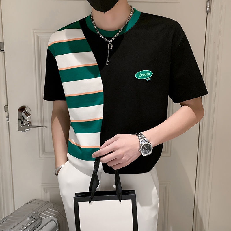 Áo Thun Tay Ngắn Phối Màu Tương Phản Thời Trang Mùa Hè 2022 Cho Nam