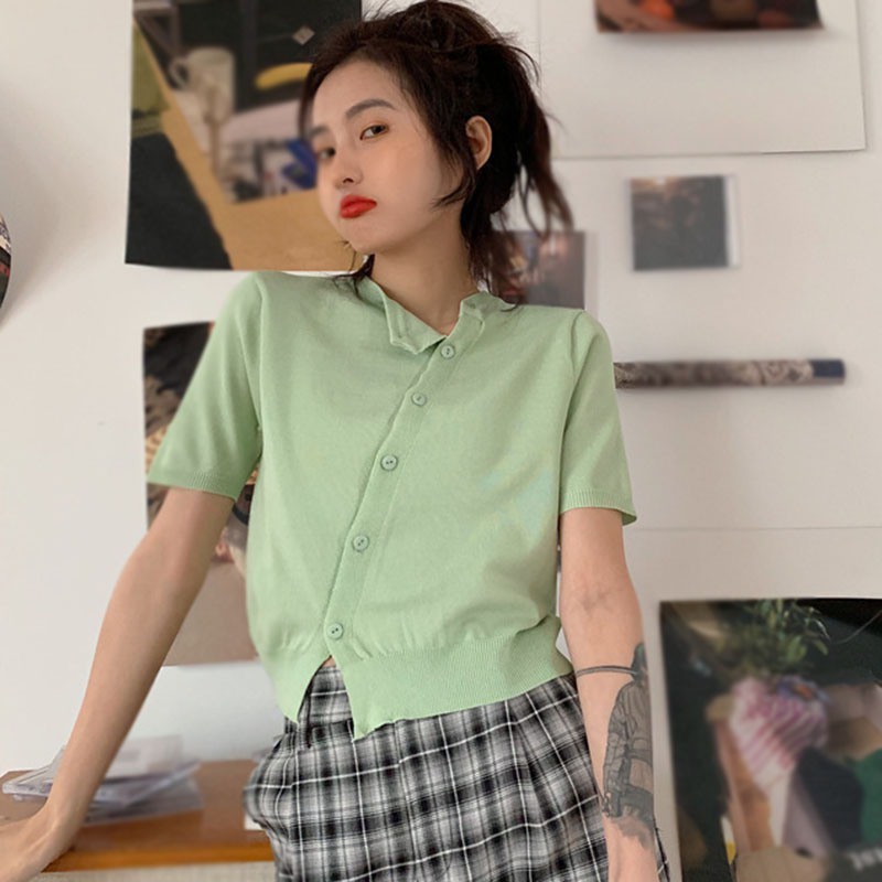 Áo Cardigan Tay Ngắn Màu Trơn