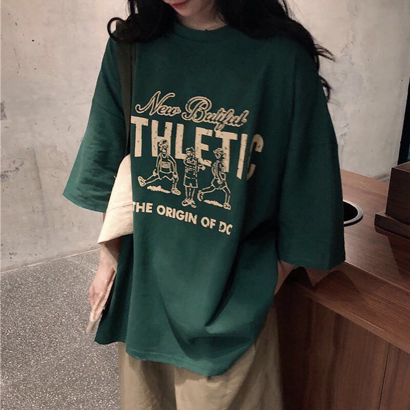 [QUÀ TẶNG LÀ 1C KHAU TRANG NHÉ] Áo phông tay lỡ form rộng nữ nam họa tiết athletic chất thu | BigBuy360 - bigbuy360.vn