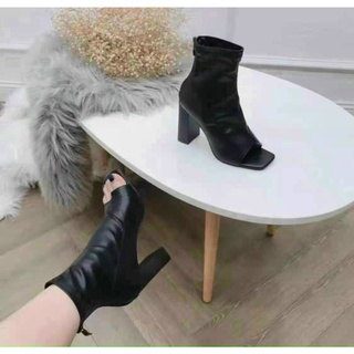 Giày bốt nữ cao gót xỏ ngón hở mũi thời trang - Bốt Lửng Hở Mũi Da Lì Cao 8 phân Có kéo Mẫu Mới | BigBuy360 - bigbuy360.vn