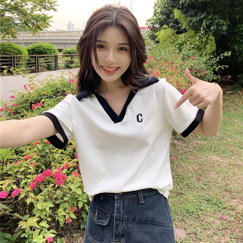 【ZHELIHANGFEI】Áo Thun POLO Ngắn Tay Ôm Dáng Xinh Xắn Dành Cho Nữ