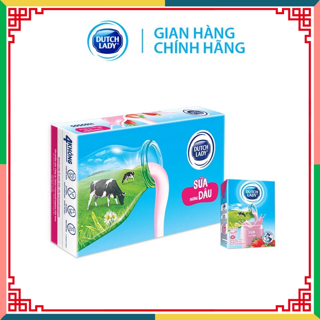 Thùng 48 Hộp Sữa Tươi khử trùng Dutch Lady người con gái Hà Lan Dâu(48 x 110ml) ( Đại lý Ngọc Toản)