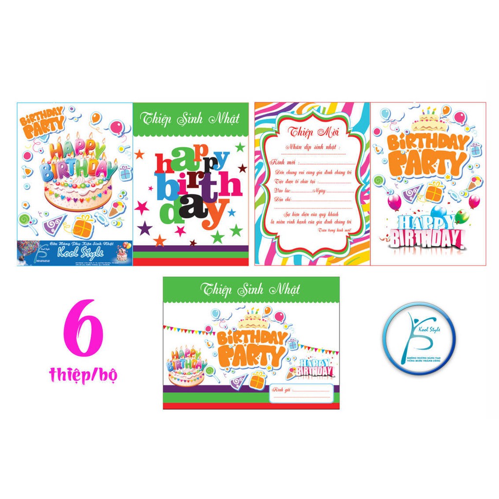 GIẤY TỐT -Set 6 Thiệp + Bìa sinh nhật cho bé – KoolStyle Shop