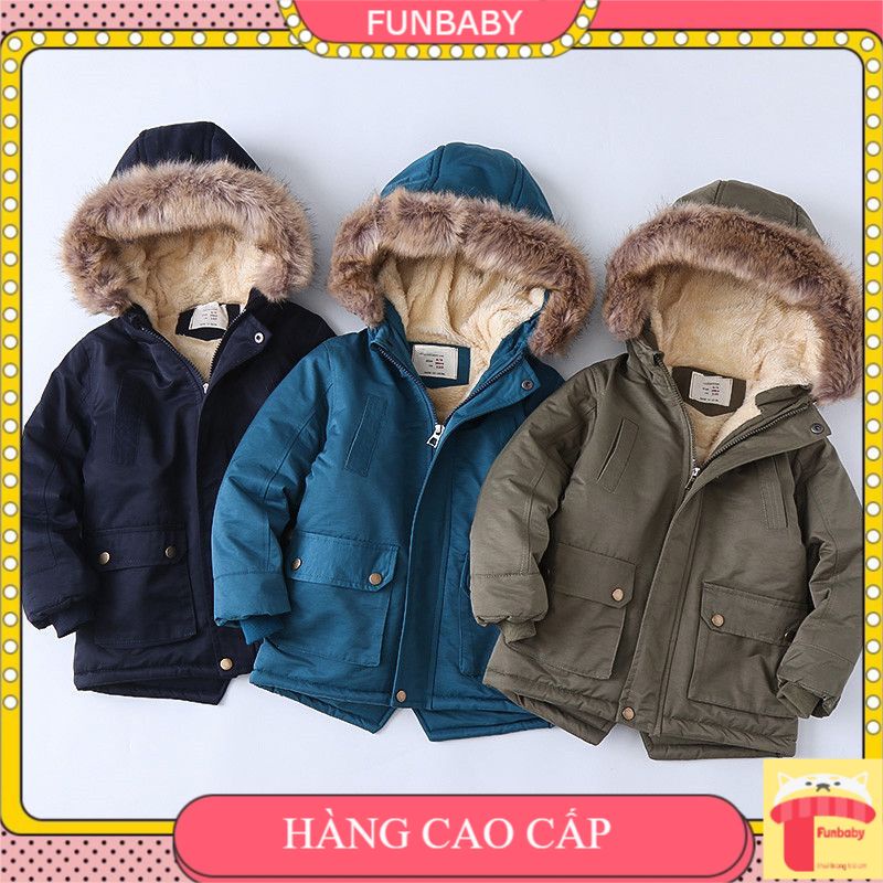 Áo khoác cho bé trai lót lông 4-12 tuổi cúc đồng hàng xuất khẩu, Áo Parka trẻ em nam kiểu dáng thời trang