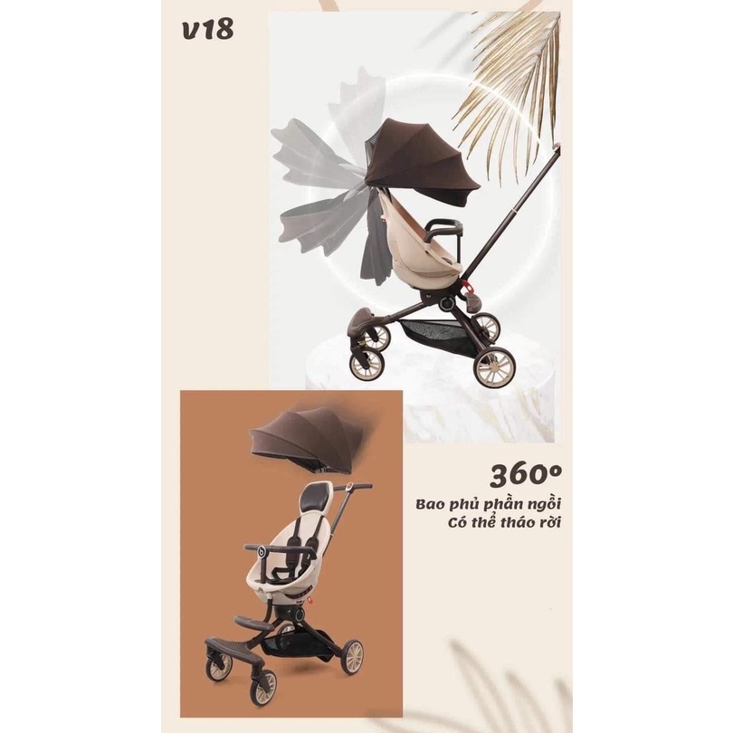 Xe đẩy đảo chiều gấp gọn Baobaohao V18 ngồi ngả 5 chế độ kèm mái che và đệm cho bé