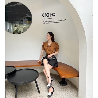 Áo nâu cổ nơ nhỏ