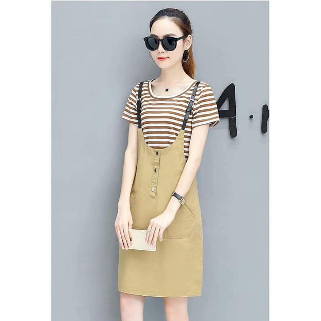 Set váy kẻ kiểu yếm