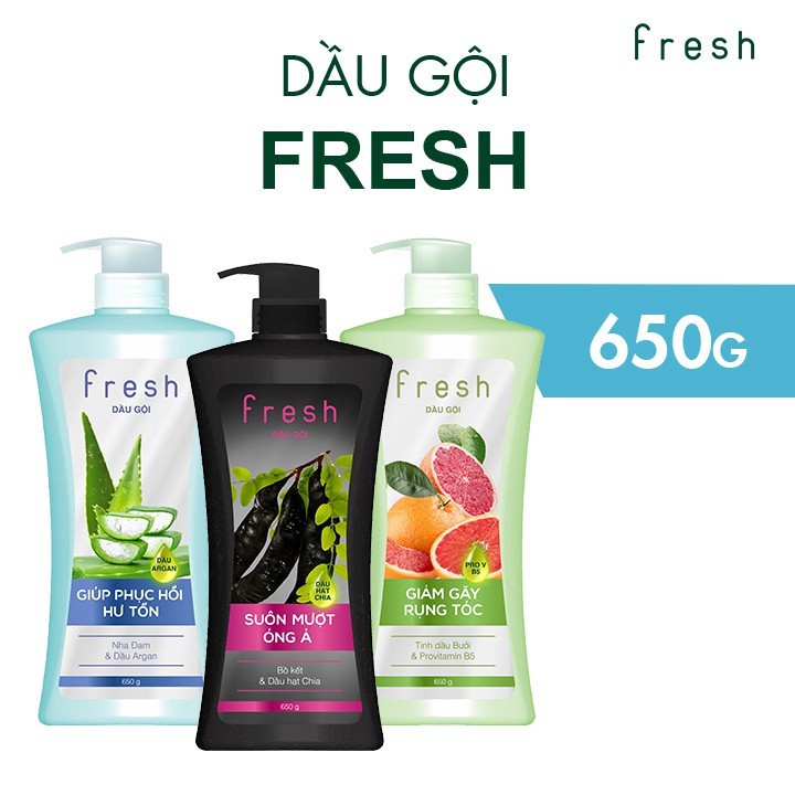 Dầu Gội Xả Fresh Tinh Dầu Bưởi, Nha Đam, Bồ Kết - Ngăn Ngừa Rụng Tóc 650g