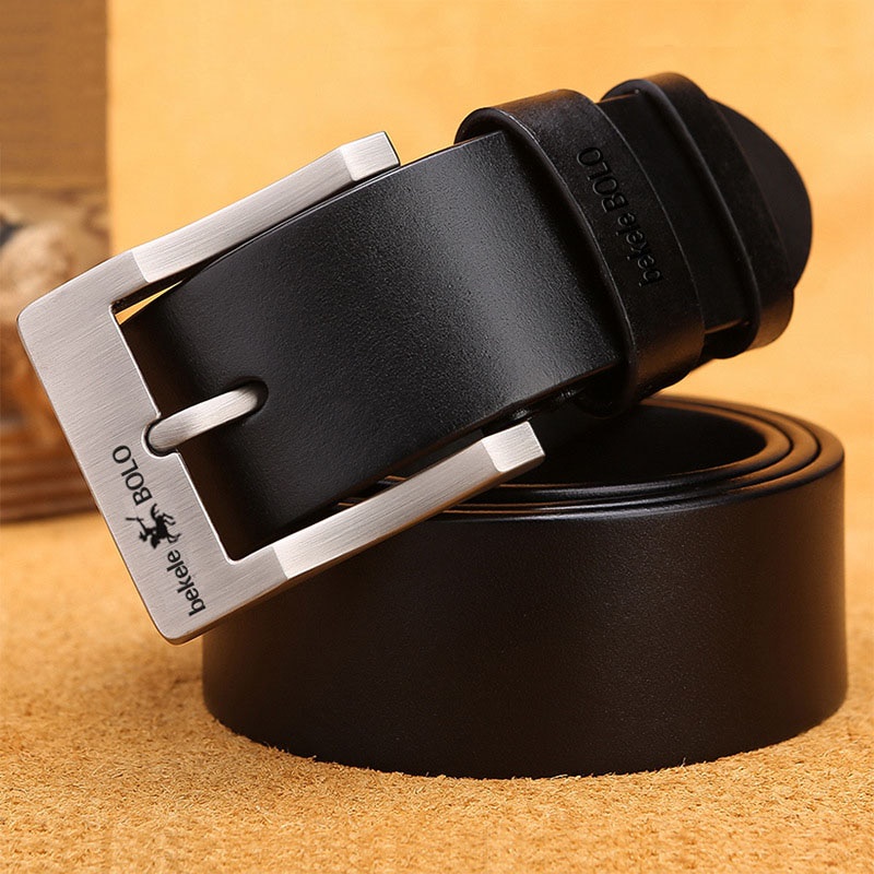 Thắt Lưng Da Thật Khóa Chốt Cài Màu Đen Chất Lượng Cao Phong Cách Doanh Nhân Cho Nam 2021