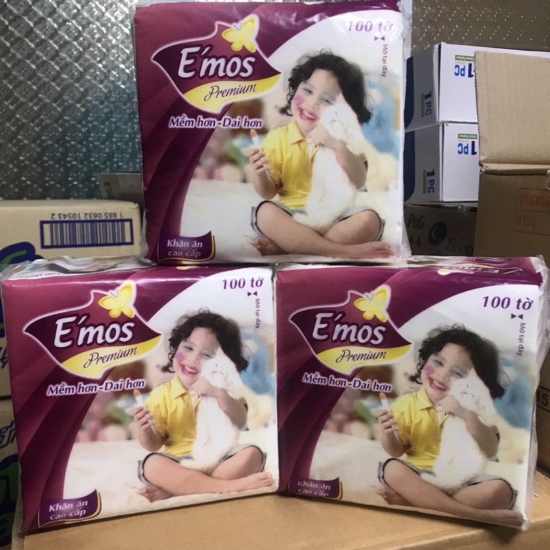 Gói Khăn Giấy Vuông E-mos 100 tờ LOẠI 1 gói 100 tờ CAO CẤP