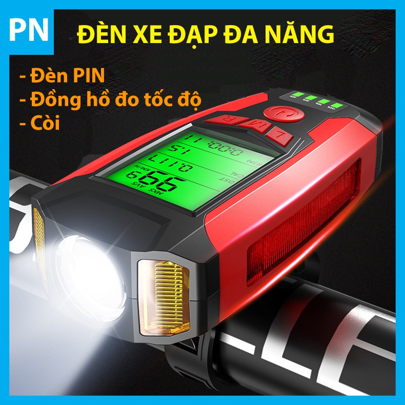 (3 IN 1) Đèn xe đạp siêu sáng đa năng có Đồng hồ đo tốc độ và Còi cao cấp