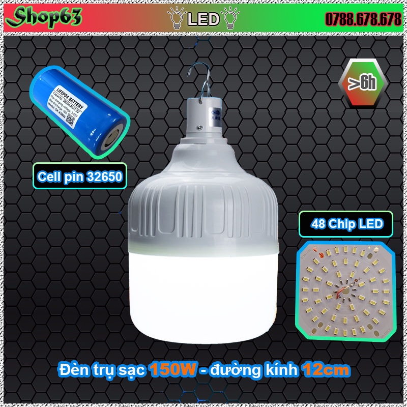 Bóng LED trụ sạc tích điện 100W 150W chống nước cỡ lớn - tặng kèm cáp sạc USB