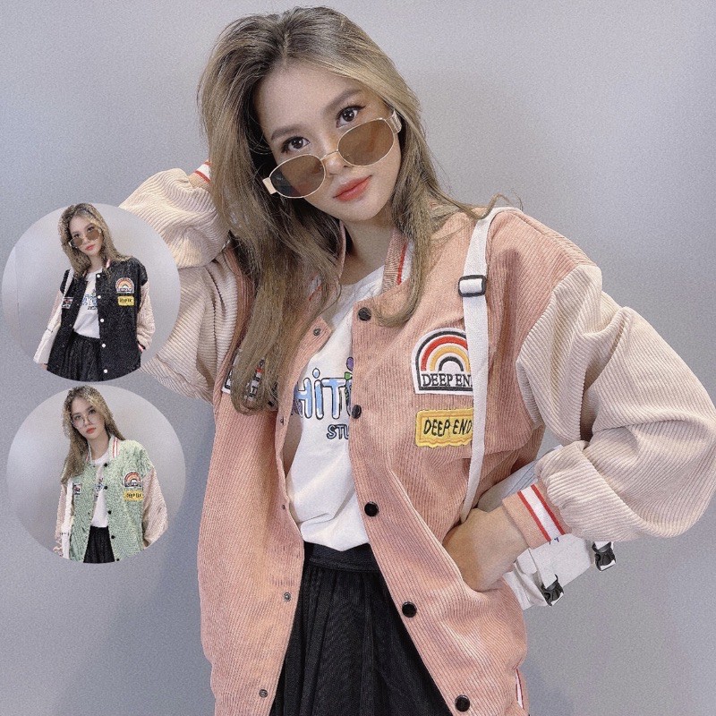 🌈𝐆𝐈𝐀́ 𝐗𝐔̛𝐎̛̉𝐍𝐆💢 057 Áo Khoác Kaki Hàng Nhung Gân Thêu Logo Nổi Bomber Unisex