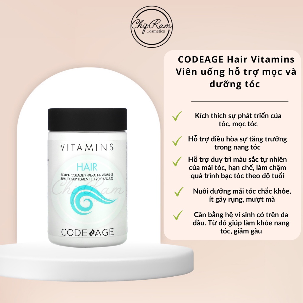 VITAMINS HAIR CO.DE A.G.E VIÊN UỐNG VIÊN UỐNG PHỤC HỒI VÀ NGĂN NGỪA TÓC GÃY RỤNG 120 VIÊN (HÀNG CÔNG TY CÓ TEM)