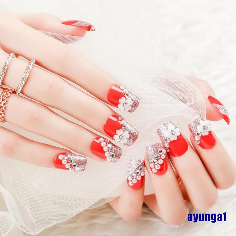 Set 24 móng tay giả hoa hồng trang trí móng tay nghệ thuật