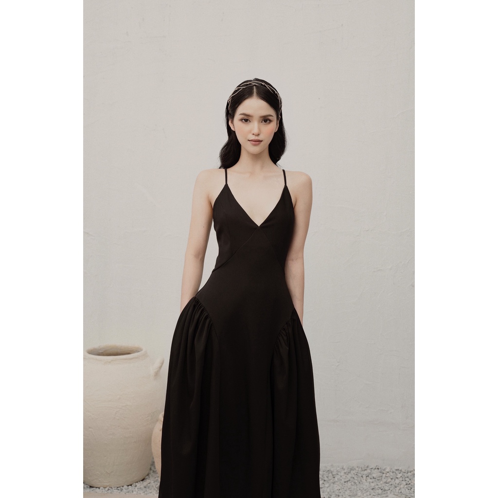 Váy dài nữ 2 dây dáng midi LESPO H.I.U Fashion design , thiết kế sang trọng vải chéo hàn cao cấp con gái HIU ROOM