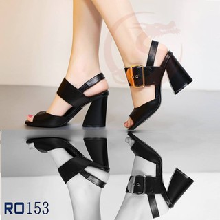 Giày sandal nữ rosata cao gót 7cm hai màu đen vàng ro153