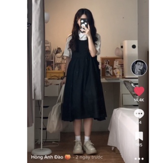 { Đọc kĩ mô tả} Váy yếm đồng phục màu đen