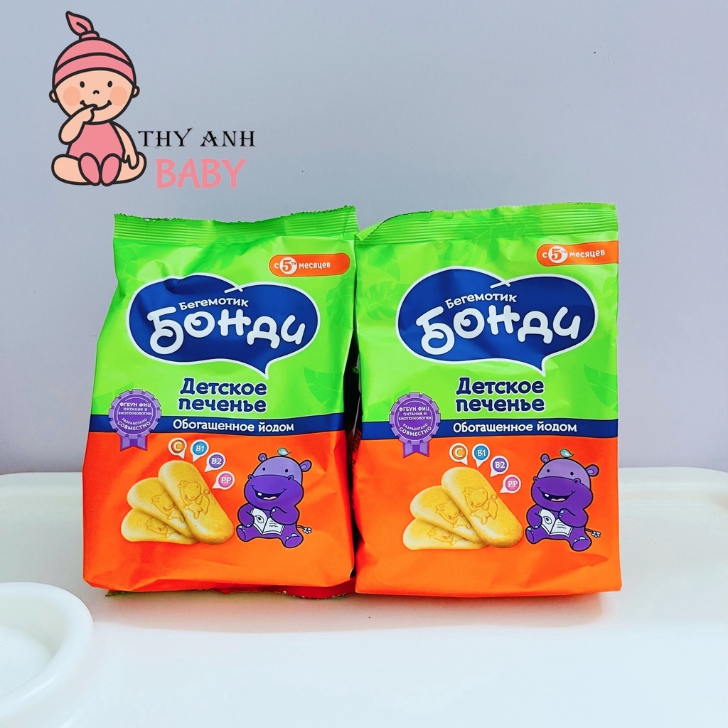 Bánh Ăn Dặm Hà Mã Nga 180g Bổ Sung Fe, I-ốt &amp; Canxi Cho Bé 5m+