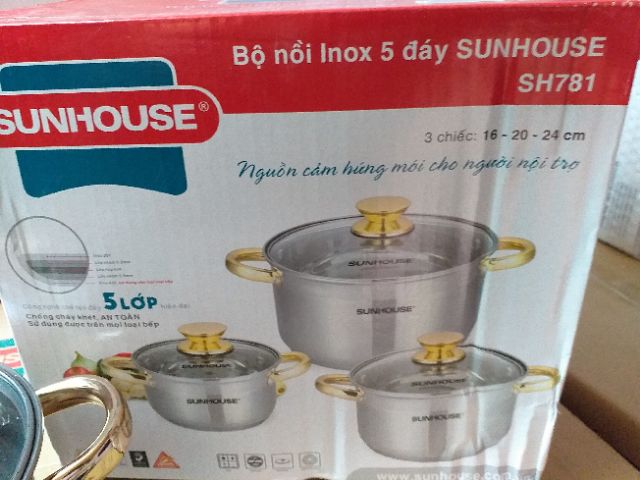 BỘ NỒI IXO SUNHOUSE 5 ĐÁY giảm 75K giá sỉ mua 6 bộ giá 387k