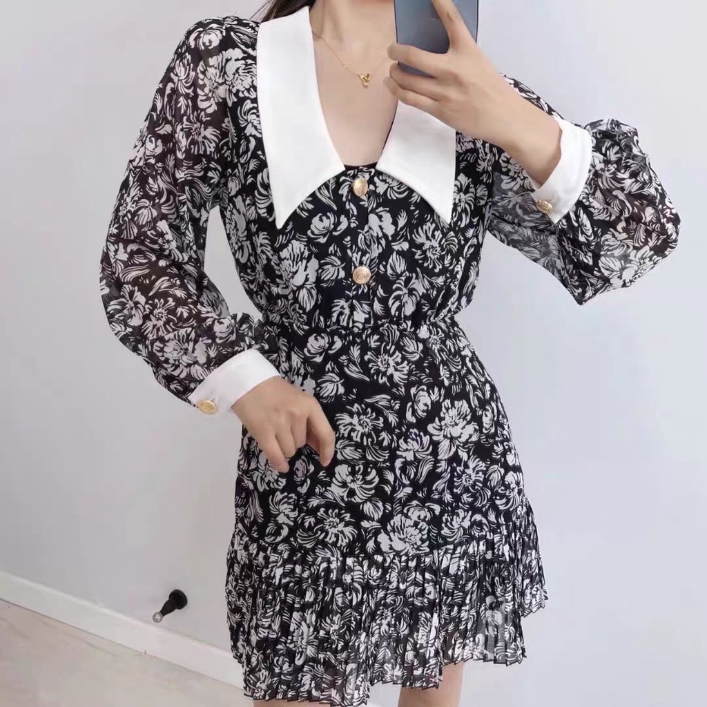Váy hoa nhí zara màu trắng xám hàng xuất dư