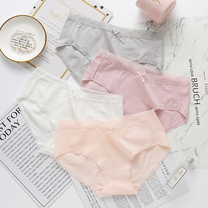 quần lót nữ Cotton nơ phối lưới siêu cute KIMCHIBIKINI chip thái sexy mềm mại thoáng mát xinh đẹp dễ thương QL179