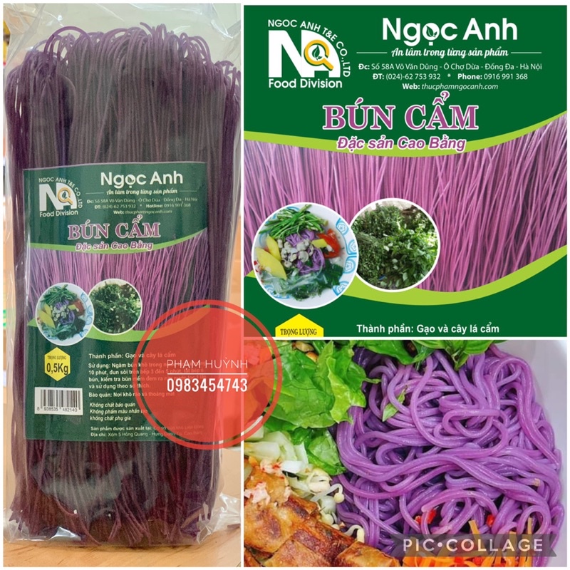 Bún cẩm Cao Bằng gói 500gr màu lá cẩm tự nhiên không phẩm màu, ăn kiêng eatclean