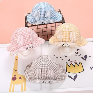 Mũ tai bèo kẻ ca rô phối tai thỏ dễ thương cho bé