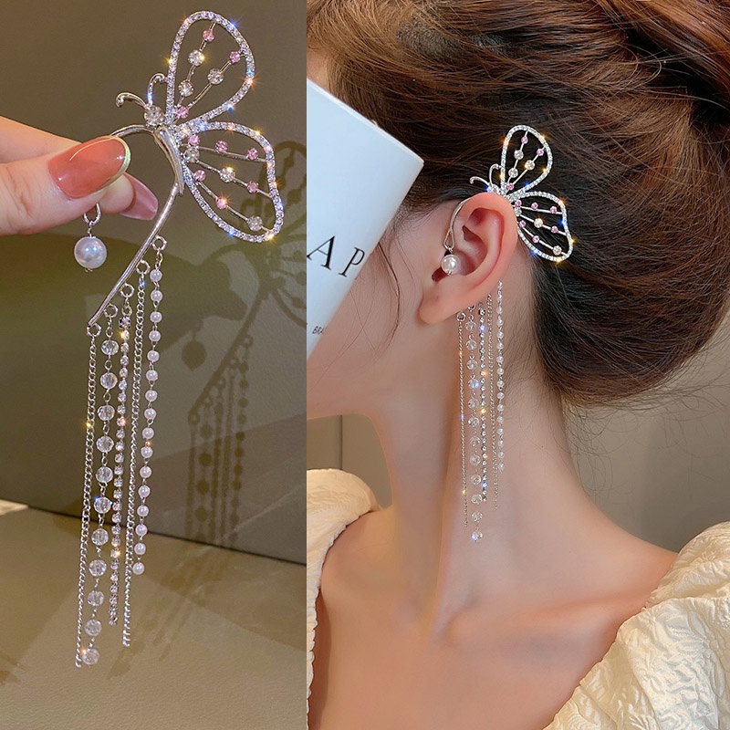Khuyên Kẹp Tai Dáng Dài Hình Bướm Không Xỏ Phong Cách Mới Hợp Thời Trang