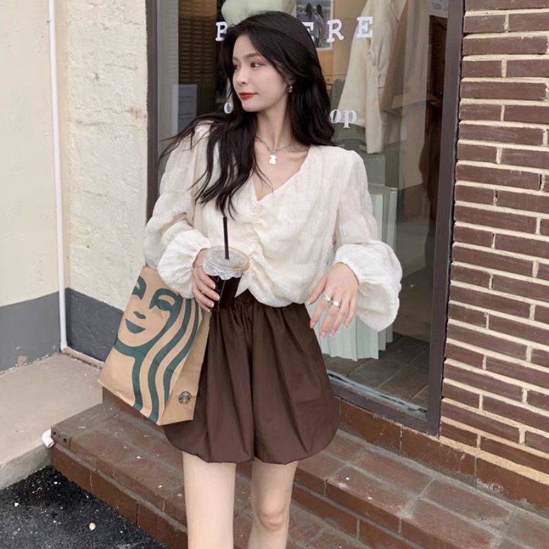 Set Áo Croptop Voan Quần Đùi Phồng Hàn Quốc Siêu Xinh (ẢNH THẬT+VIDEO)