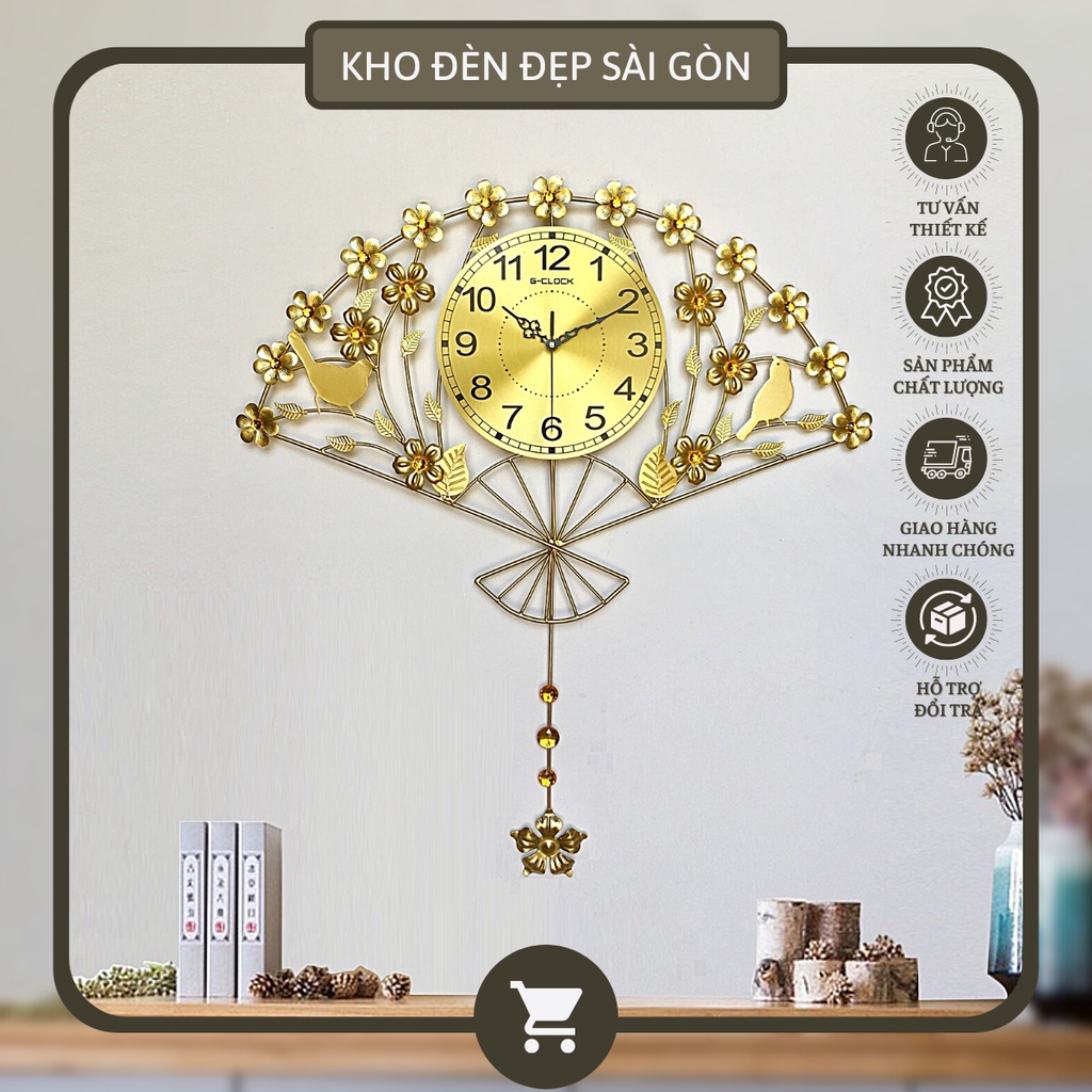 Đồng hồ trang trí, Đồng hồ treo tường Decor Hình cánh quạt Mặt nhôm mạ vàng Mã DH-2023
