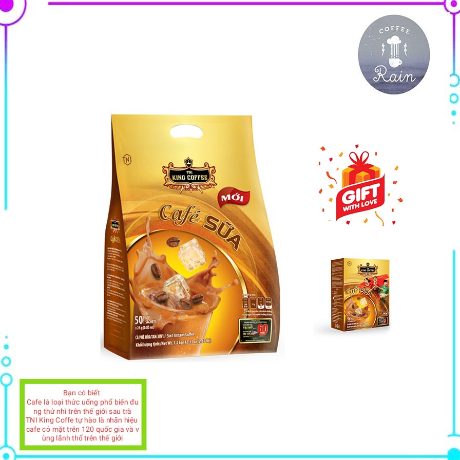 Cà Phê Sữa Hòa Tan 3IN1 KING COFFEE - Túi 50 gói x 24g + Tặng 1 Hộp Cà Phê Hòa Tan 3in 1 KING